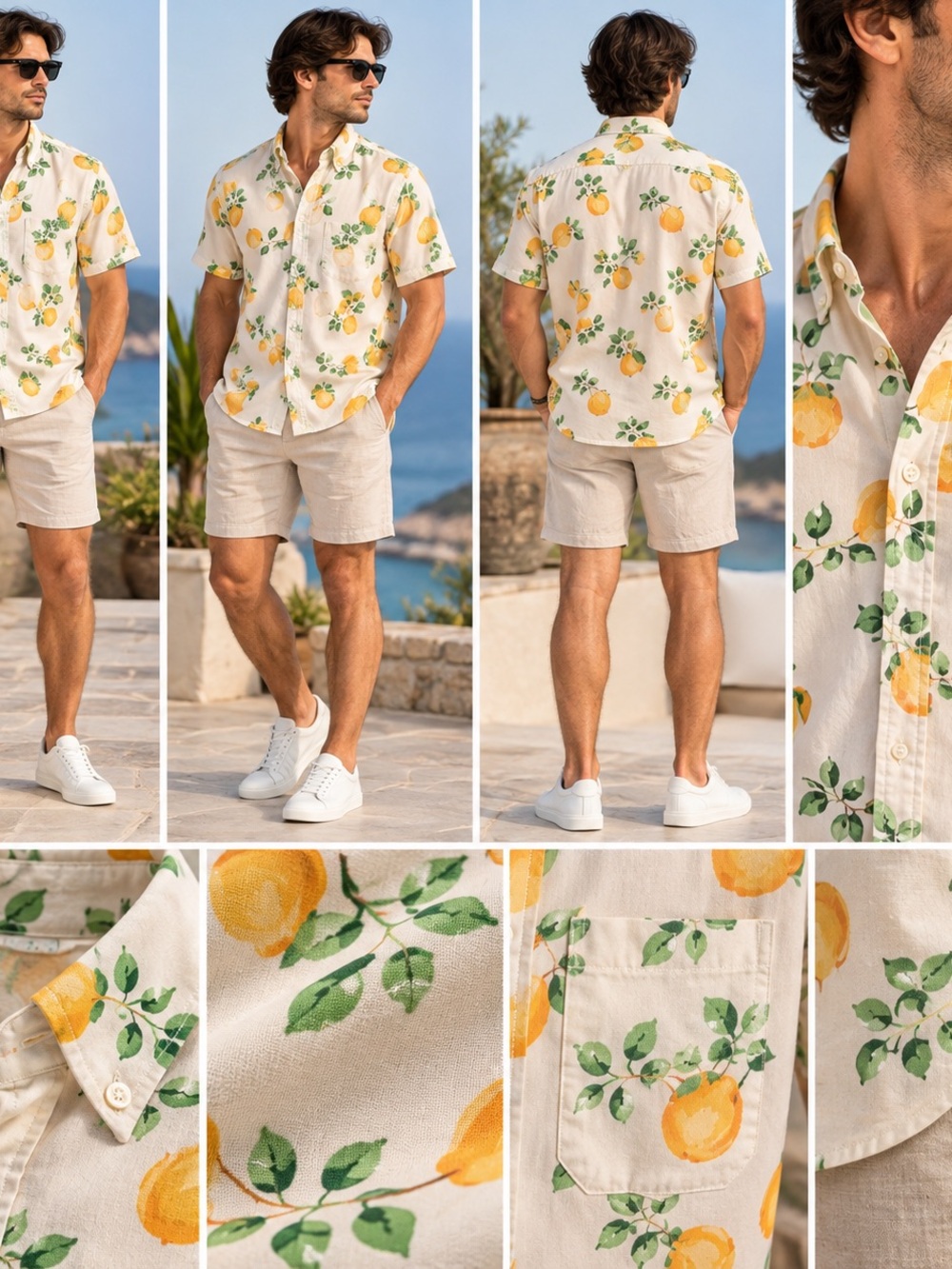 Lands’ End Men’s Small Pear Print Cotton Short Sleeve Button Down